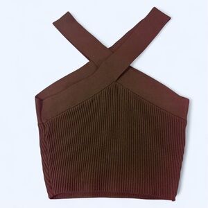 Aritzia Babaton Sculpt Knit Chocolate Brown Ribbed Cross-Strap Tank Top